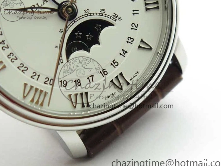 0321 Villeret 6654 SS Complicated Function OMF 1:1 Best Edition White Dial on Brown Leather Strap A6654 V Popular 7904